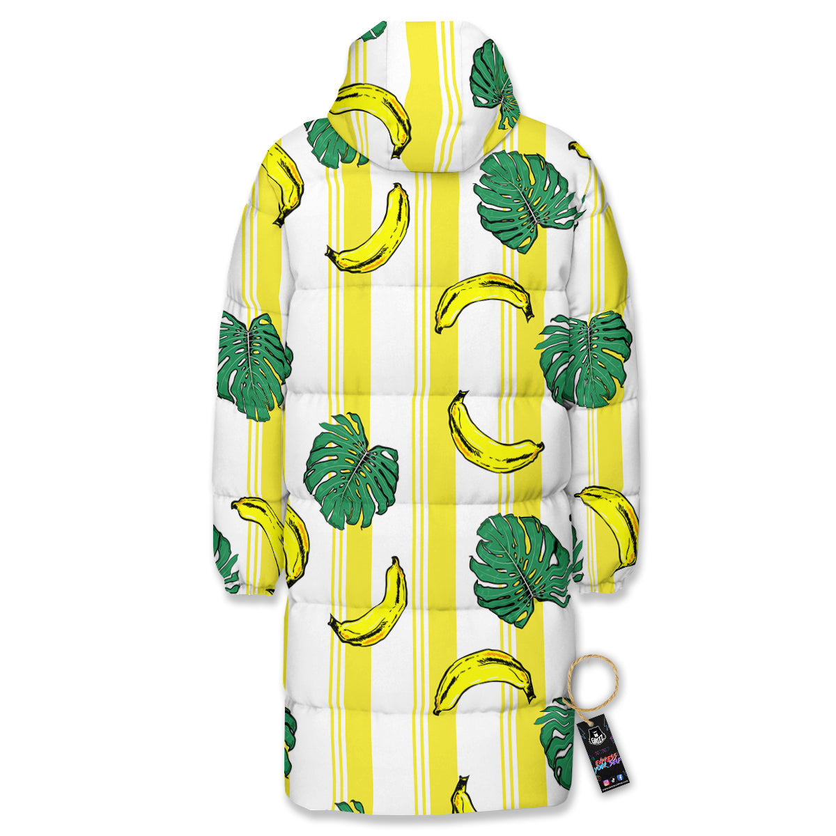 Banana Geometric Yellow Print Pattern Long Down Jacket-grizzshop
