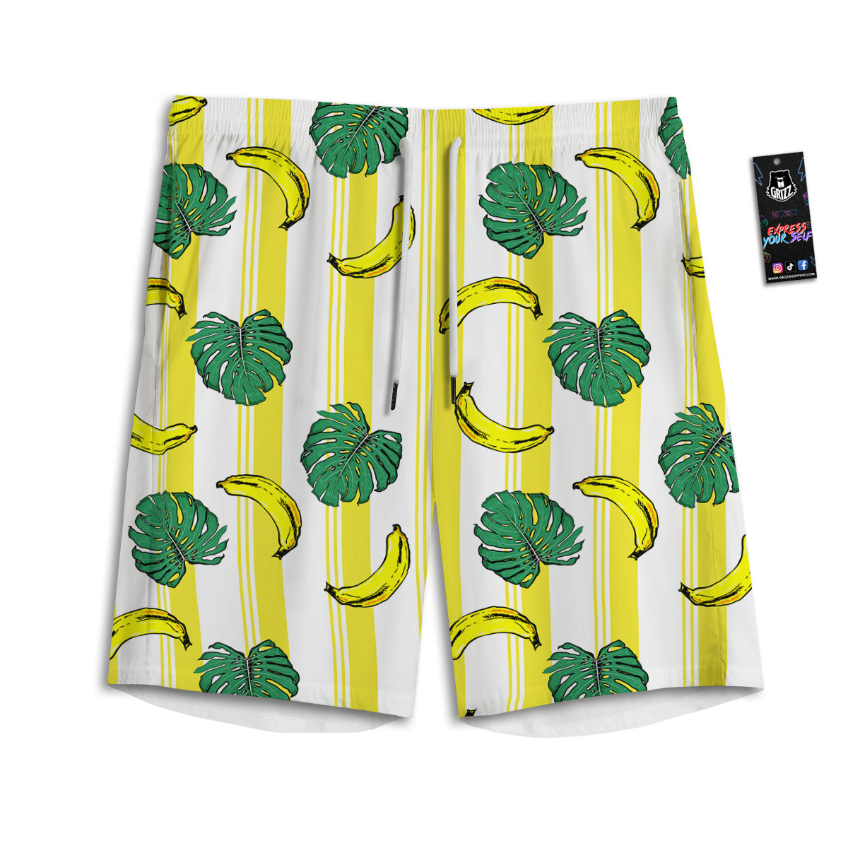 Banana Geometric Yellow Print Pattern Men's Athletic Shorts