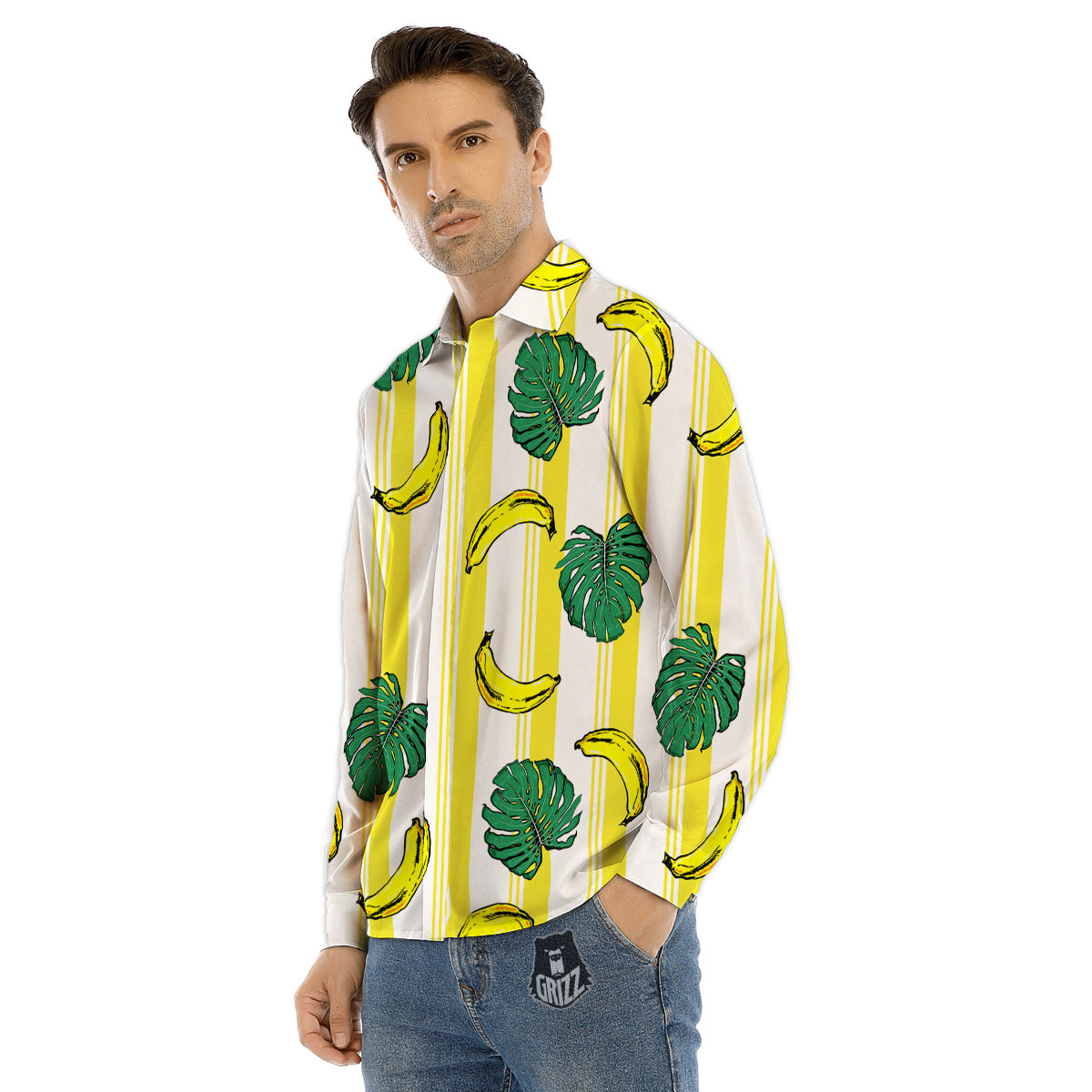 Banana Geometric Yellow Print Pattern Men's Dress Shirts-grizzshop