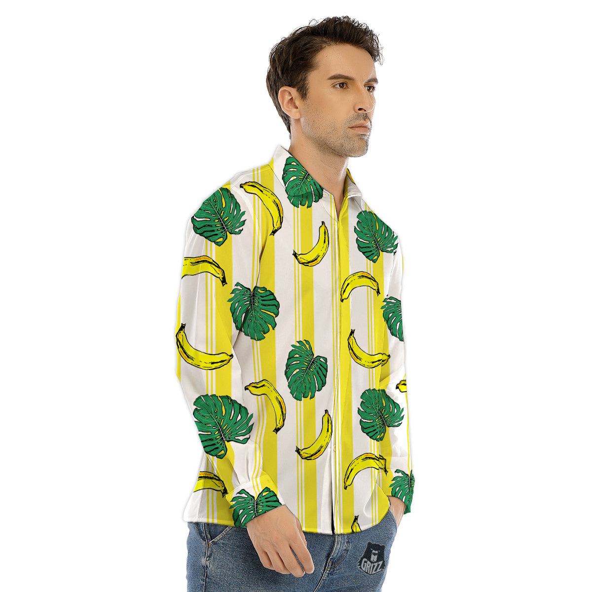 Banana Geometric Yellow Print Pattern Men's Dress Shirts-grizzshop