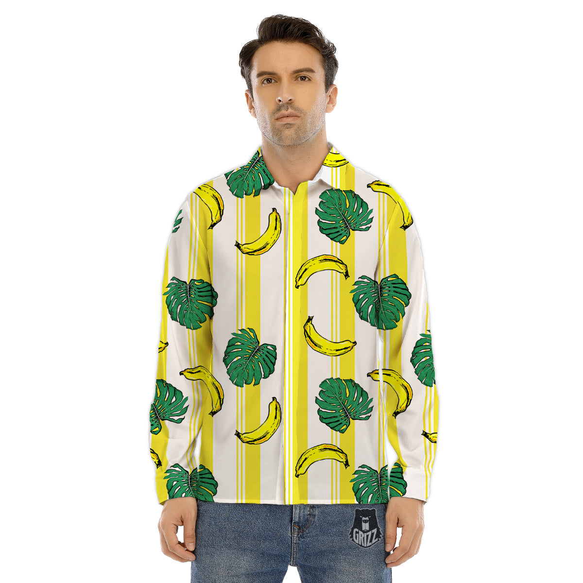 Banana Geometric Yellow Print Pattern Men's Dress Shirts-grizzshop