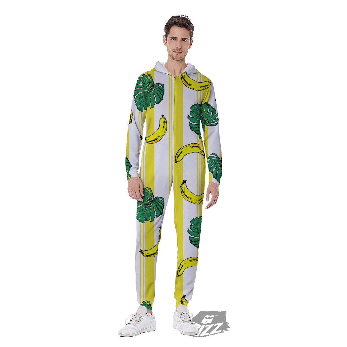 Banana Geometric Yellow Print Pattern Men's Jumpsuit-grizzshop