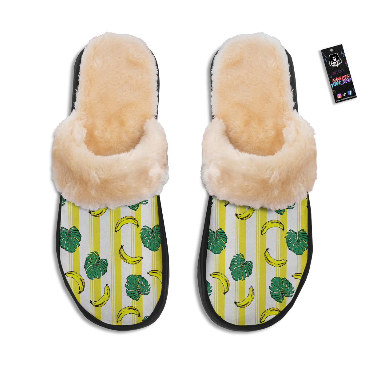 Banana Geometric Yellow Print Pattern Slippers-grizzshop