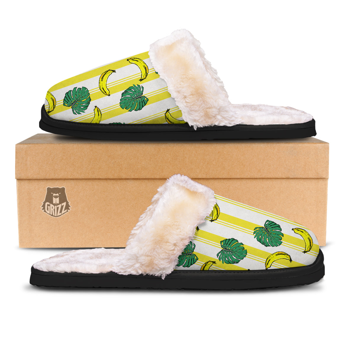 Banana Geometric Yellow Print Pattern Slippers-grizzshop