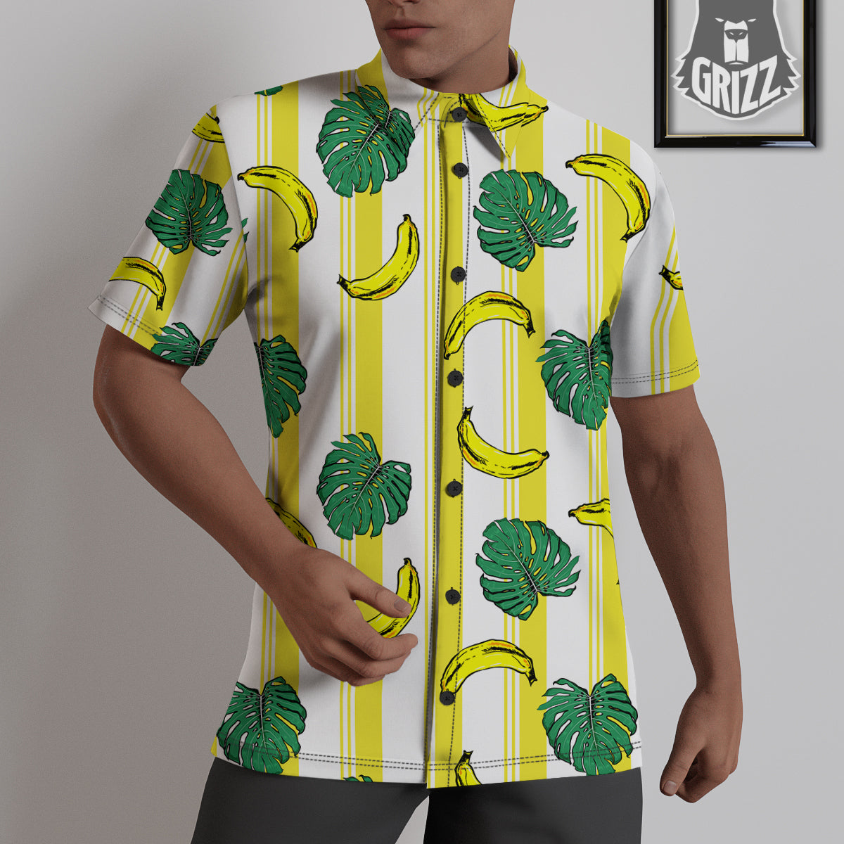Banana Geometric Yellow Print Pattern Untucked Shirts-grizzshop