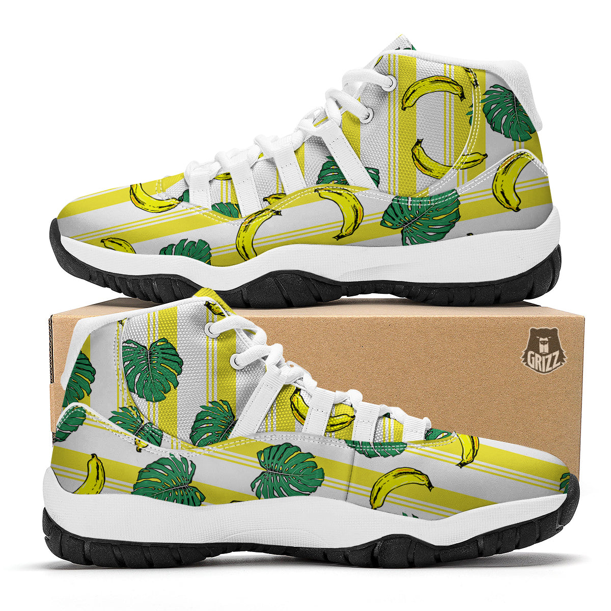 Banana Geometric Yellow Print Pattern White Bball Shoes-grizzshop
