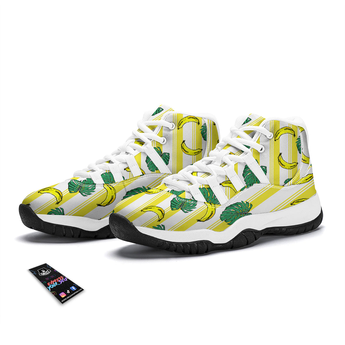 Banana Geometric Yellow Print Pattern White Bball Shoes-grizzshop