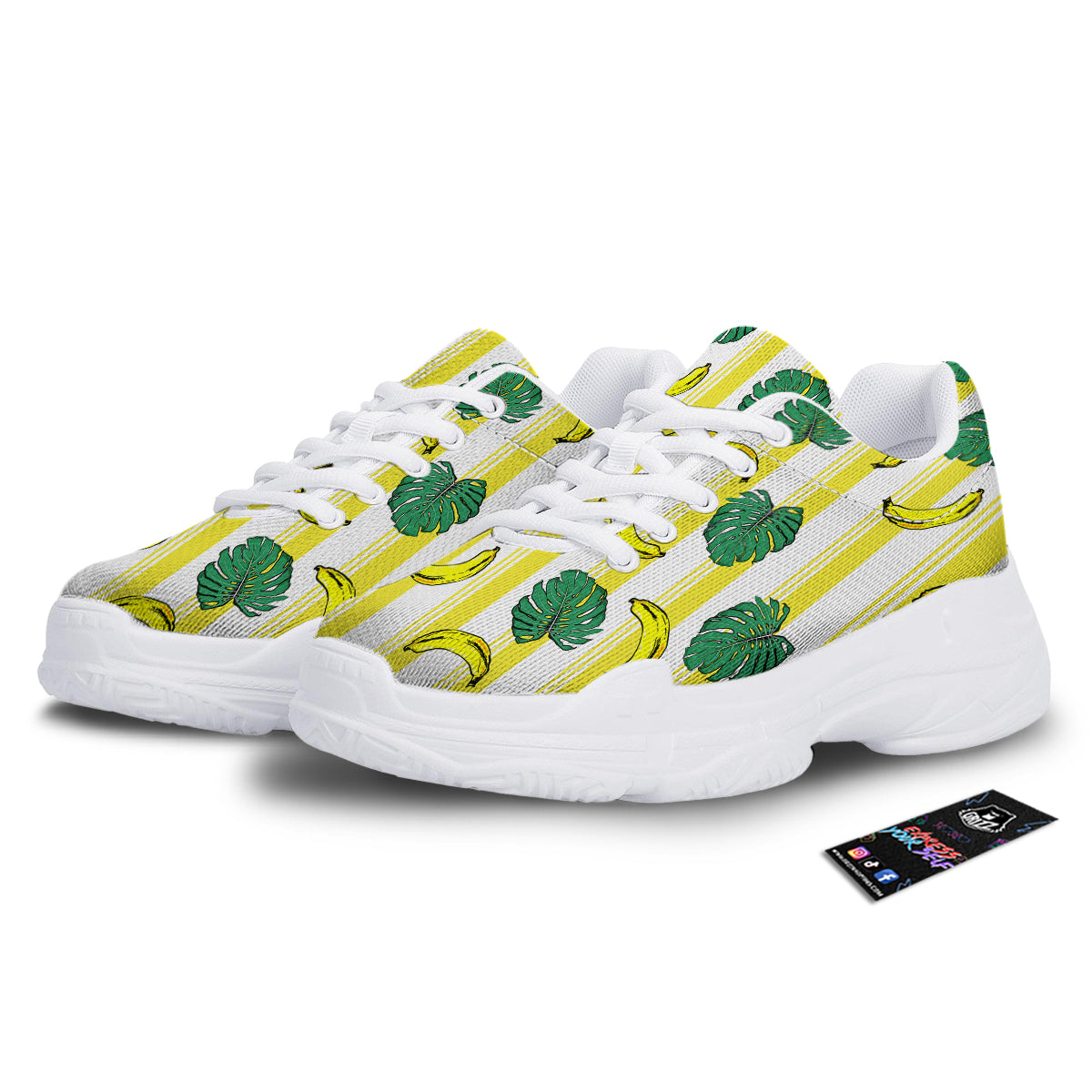Banana Geometric Yellow Print Pattern White Chunky Shoes-grizzshop