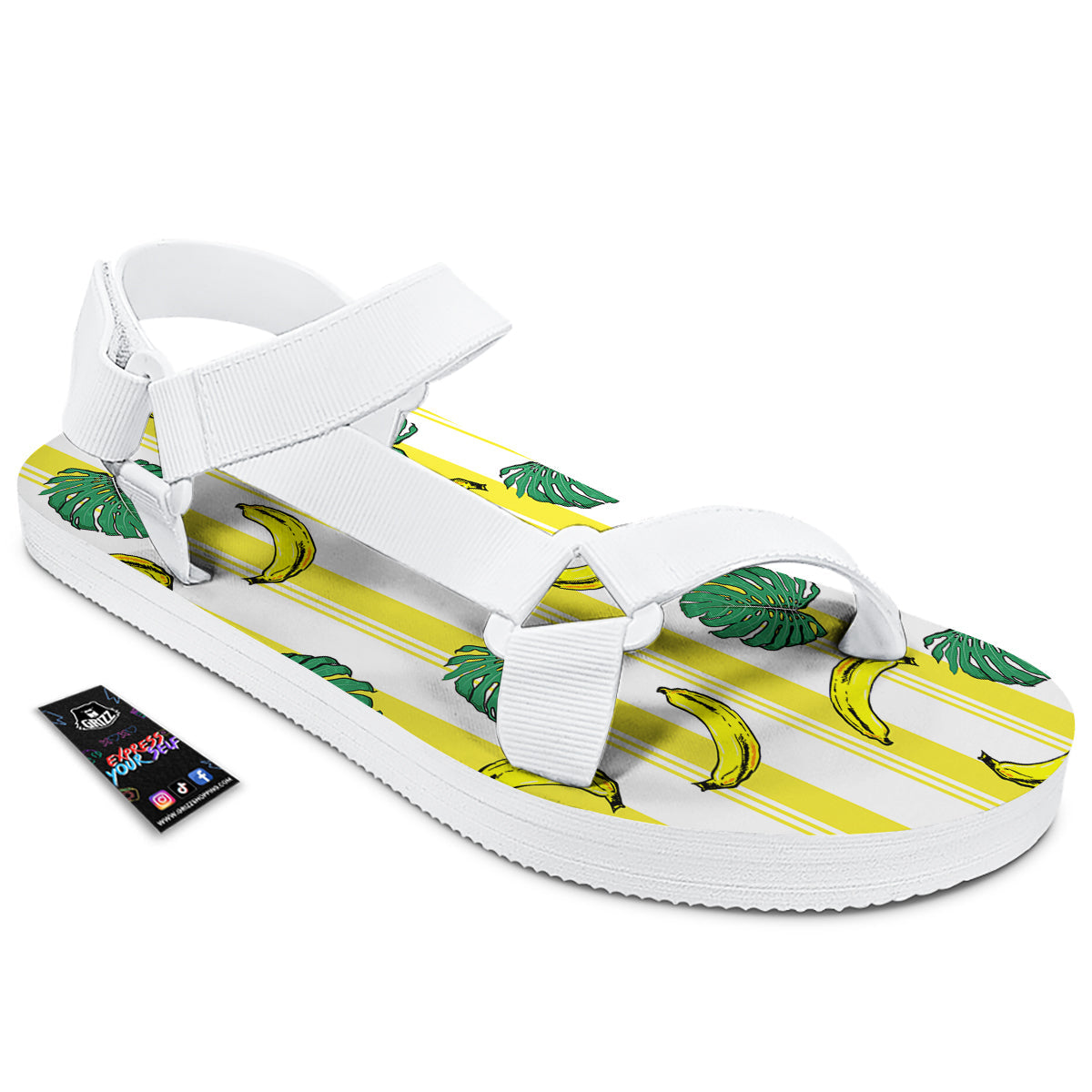 Banana Geometric Yellow Print Pattern White Open Toe Sandals-grizzshop