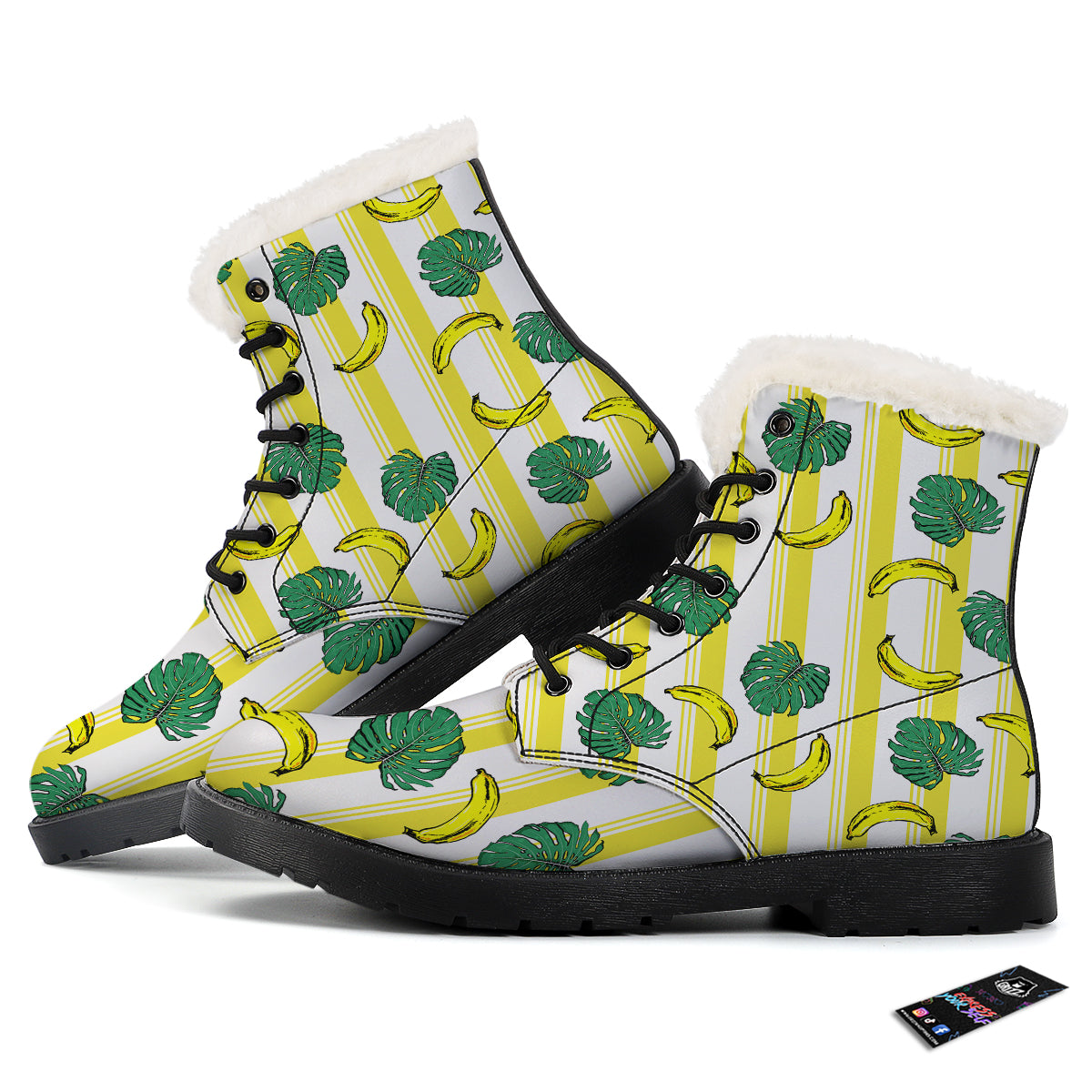 Banana Geometric Yellow Print Pattern Winter Boots-grizzshop