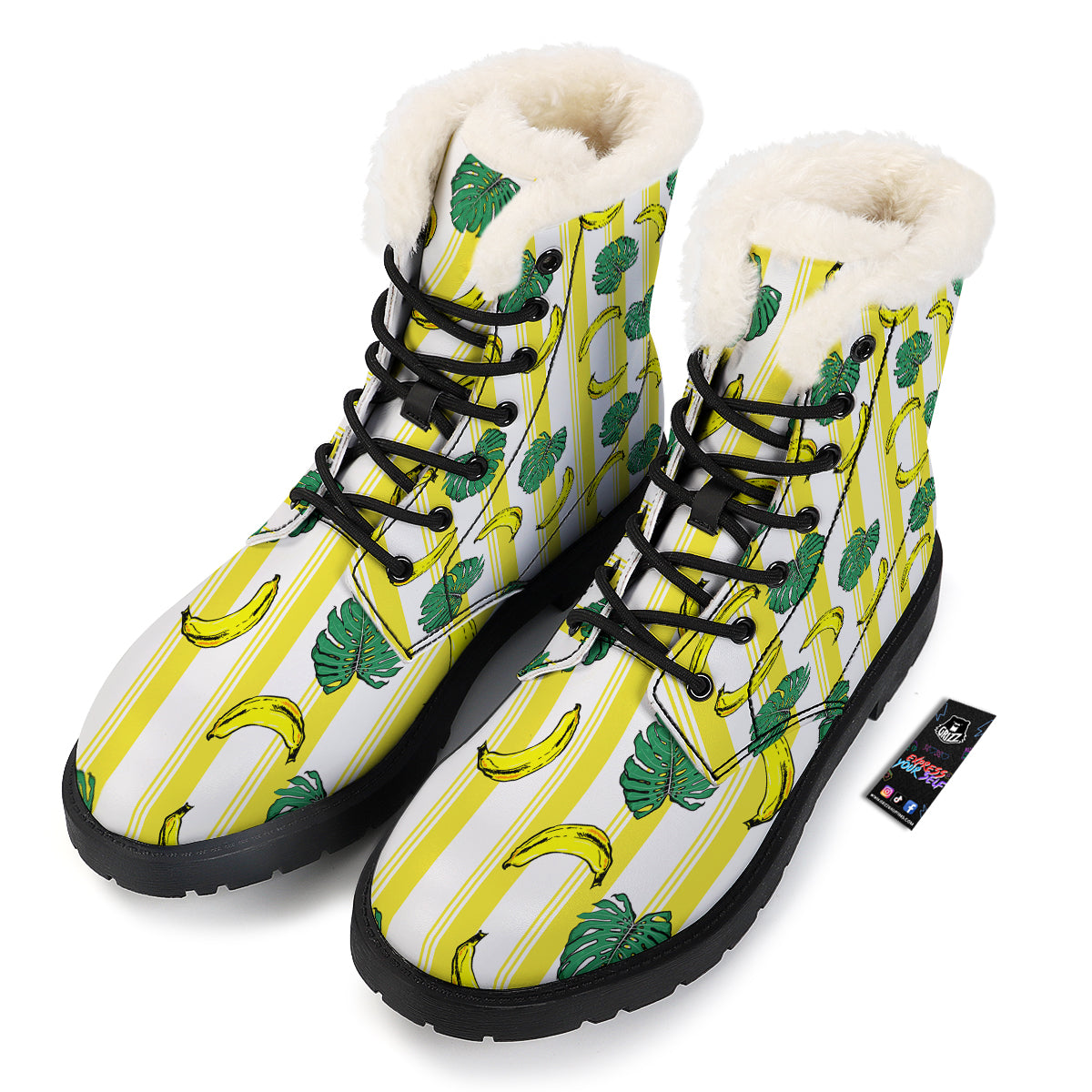 Banana Geometric Yellow Print Pattern Winter Boots-grizzshop