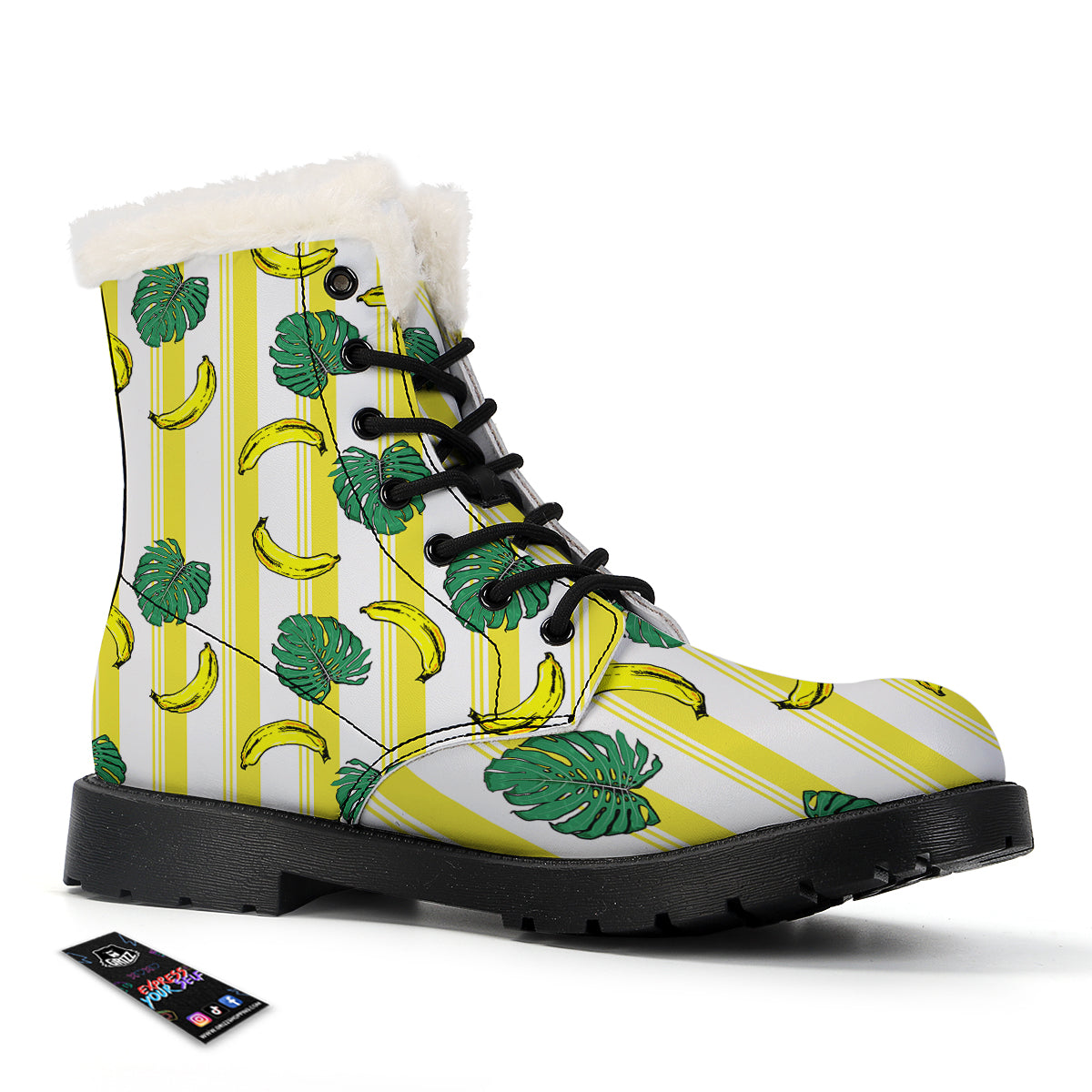 Banana Geometric Yellow Print Pattern Winter Boots-grizzshop