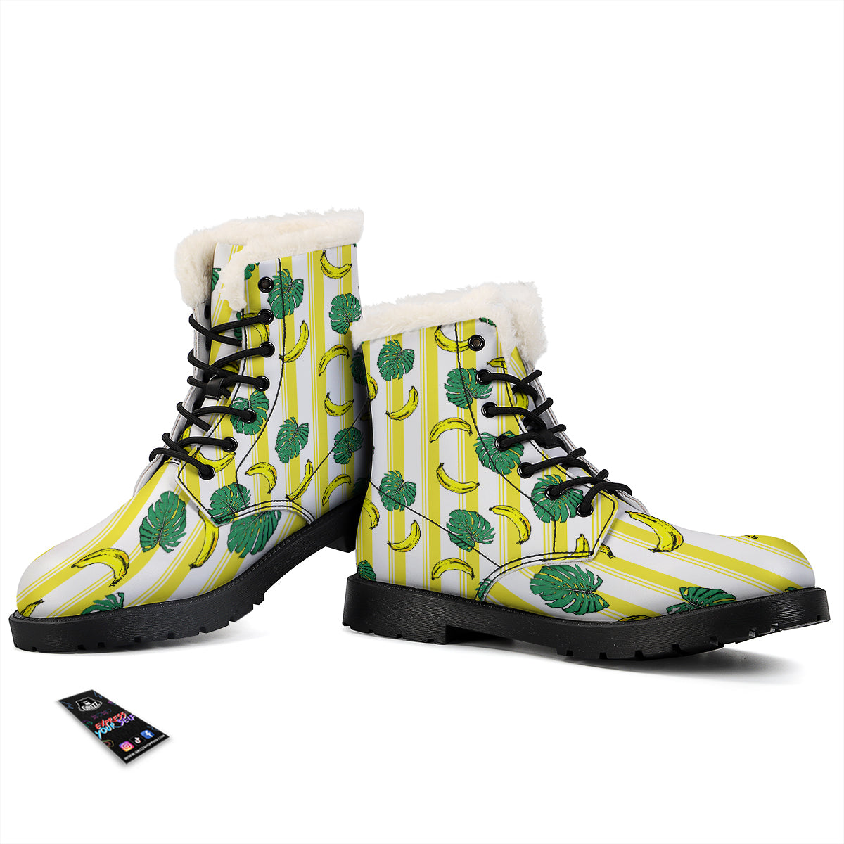 Banana Geometric Yellow Print Pattern Winter Boots-grizzshop