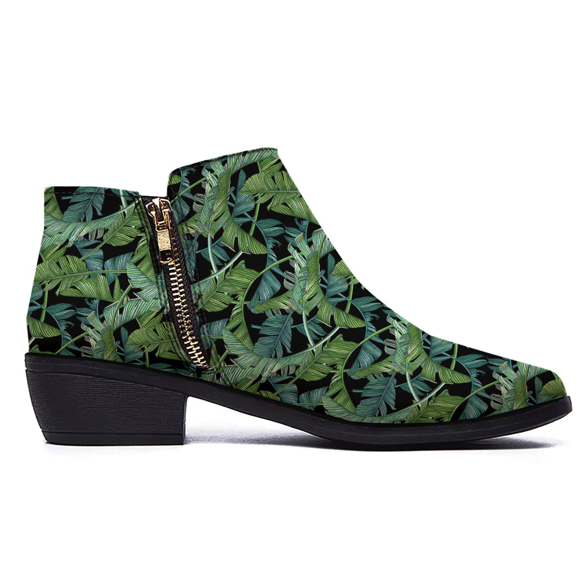 Banana Leaf Print Pattern Ankle Boots-grizzshop