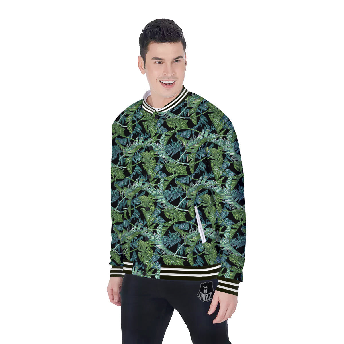 Banana Leaf Print Pattern Baseball Jacket-grizzshop