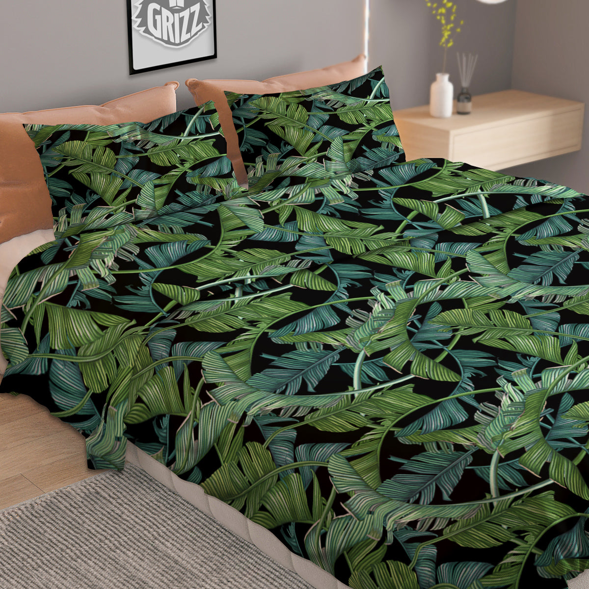 Banana Leaf Print Pattern Duvet Cover Bedding Set