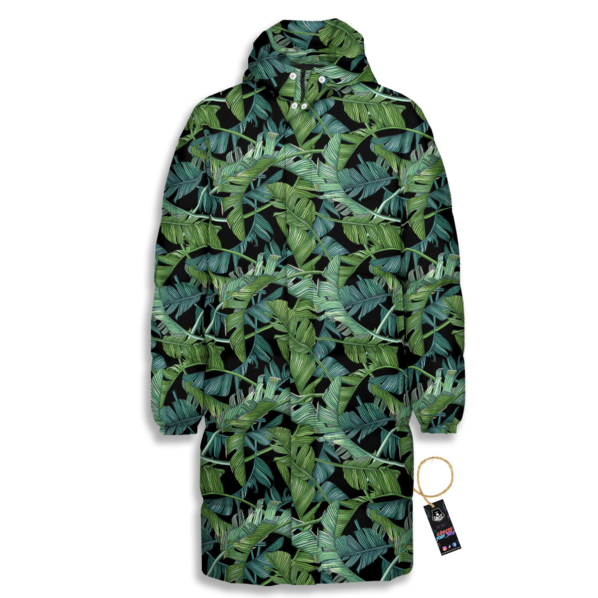 Banana Leaf Print Pattern Long Down Jacket-grizzshop