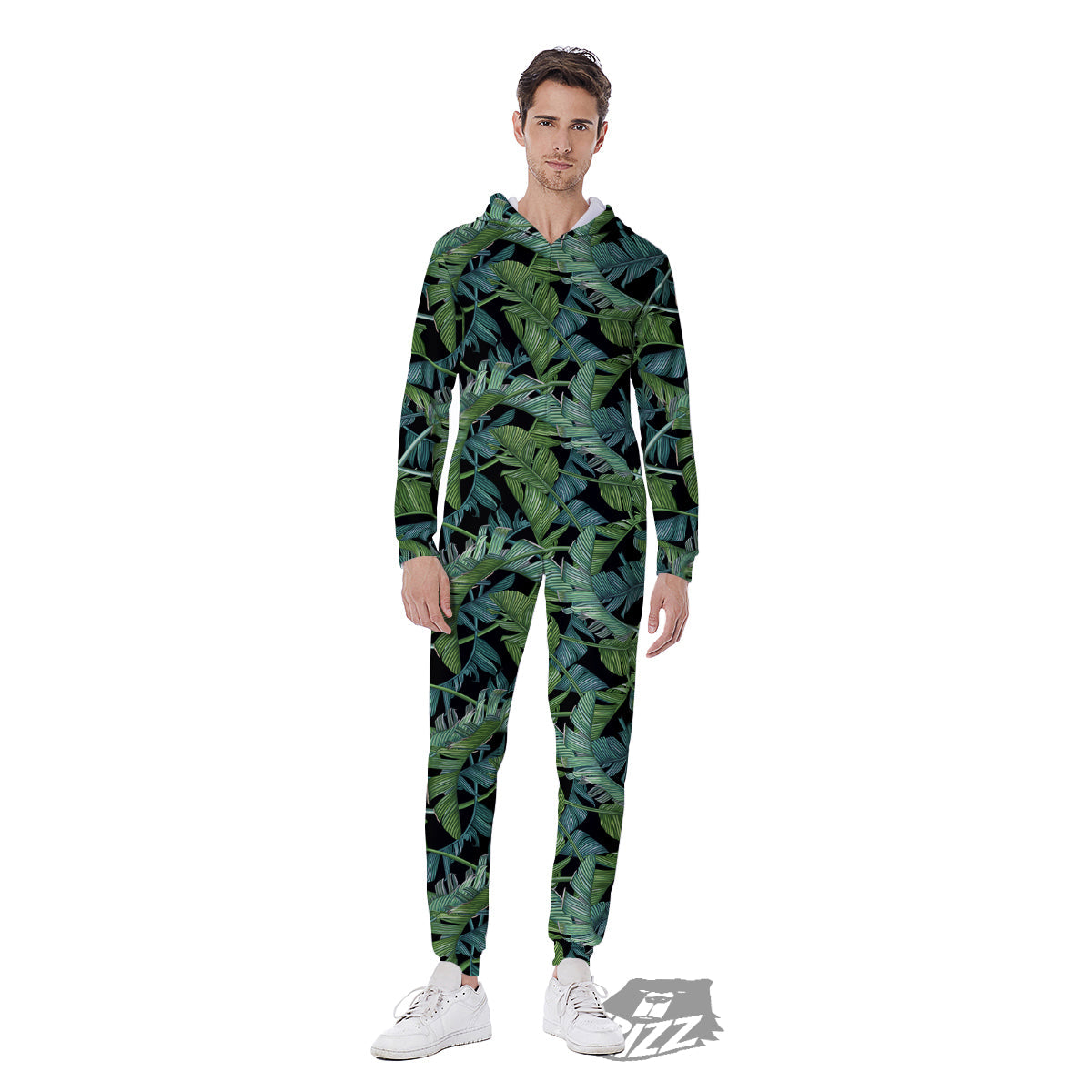 Banana Leaf Print Pattern Men's Jumpsuit-grizzshop
