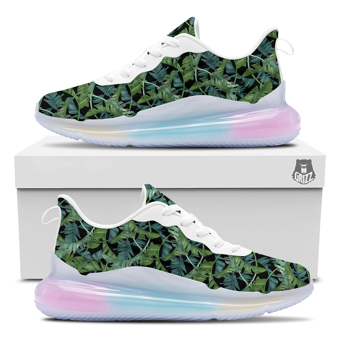Banana Leaf Print Pattern Running Sneakers-grizzshop