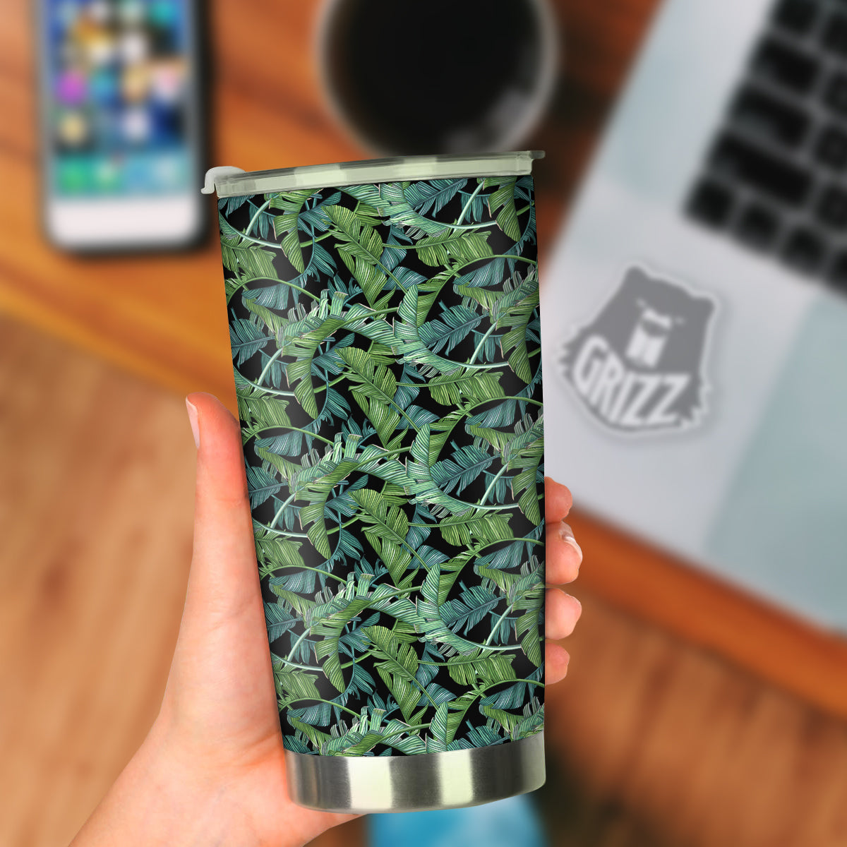 Banana Leaf Print Pattern Tumbler-grizzshop