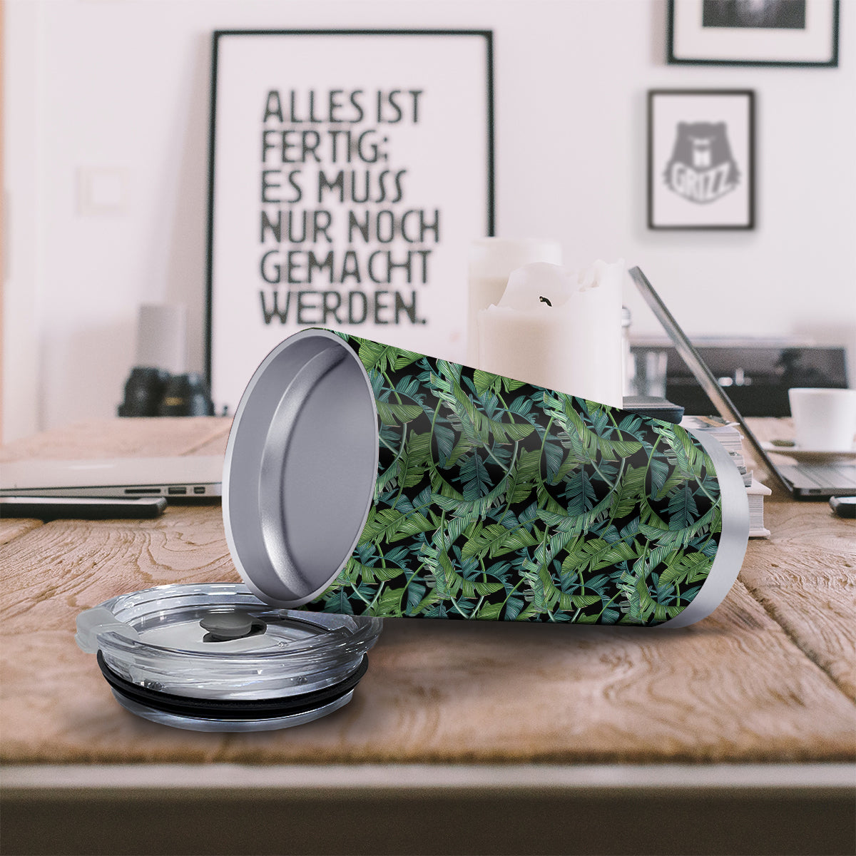 Banana Leaf Print Pattern Tumbler-grizzshop