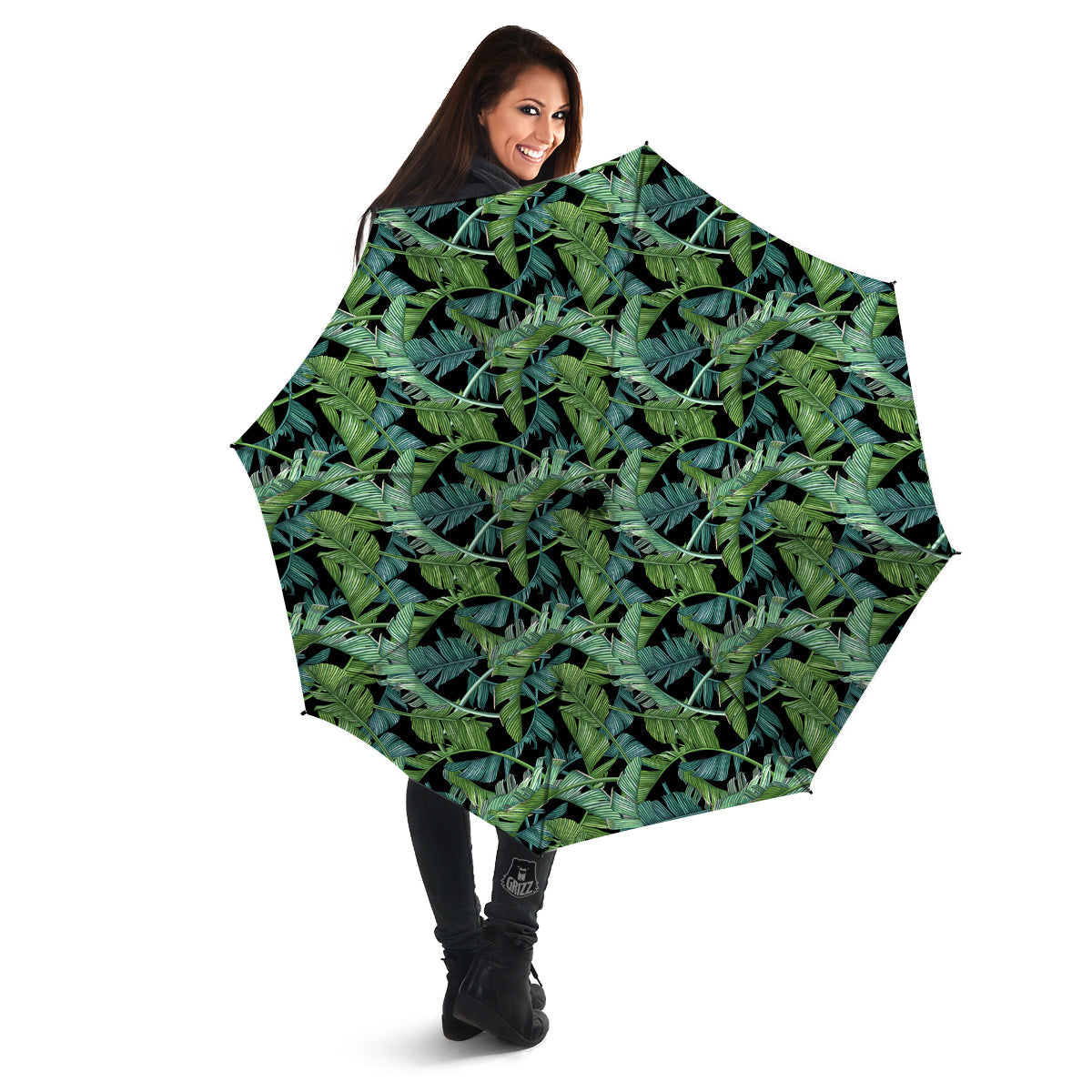 Banana Leaf Print Pattern Umbrella-grizzshop