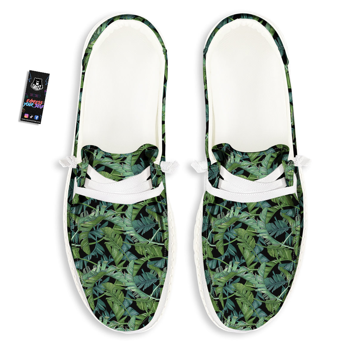 Banana Leaf Print Pattern White Loafers-grizzshop