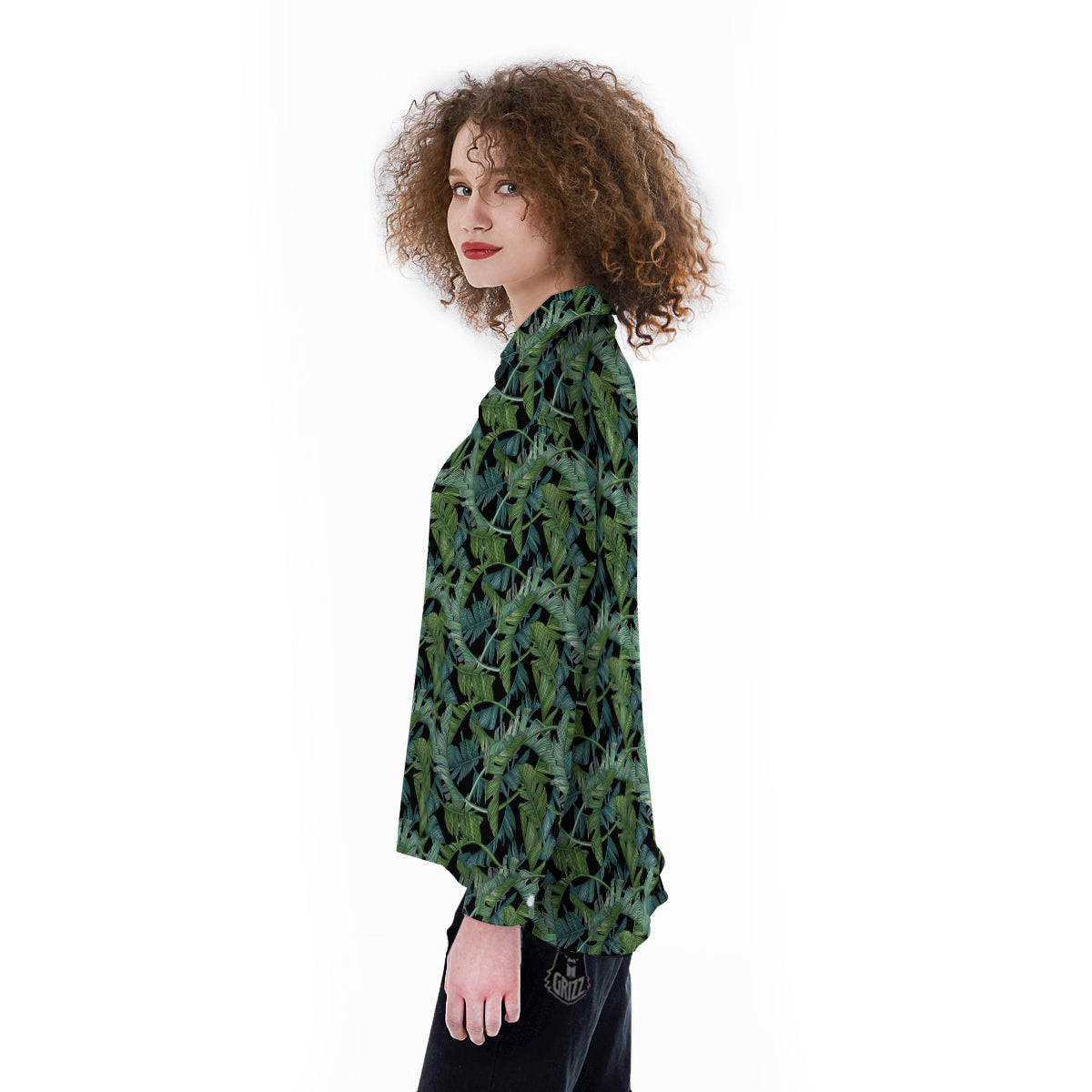 Banana Leaf Print Pattern Women's Long Sleeve Shirts-grizzshop