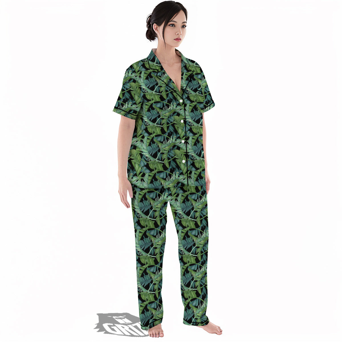 Banana Leaf Print Pattern Women's Pajamas Set-grizzshop