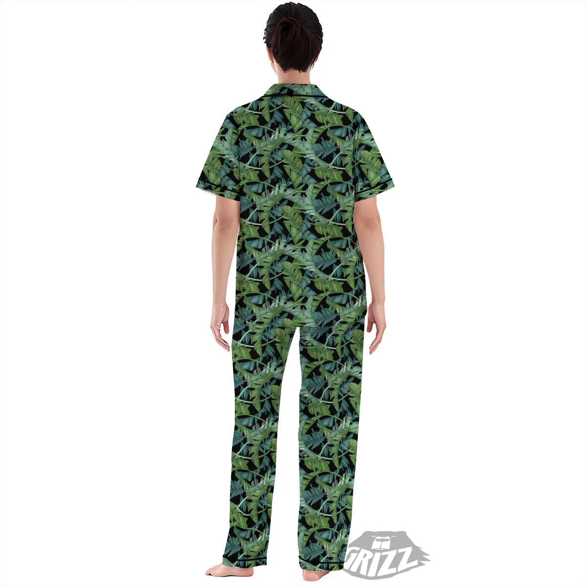Banana Leaf Print Pattern Women's Pajamas Set-grizzshop