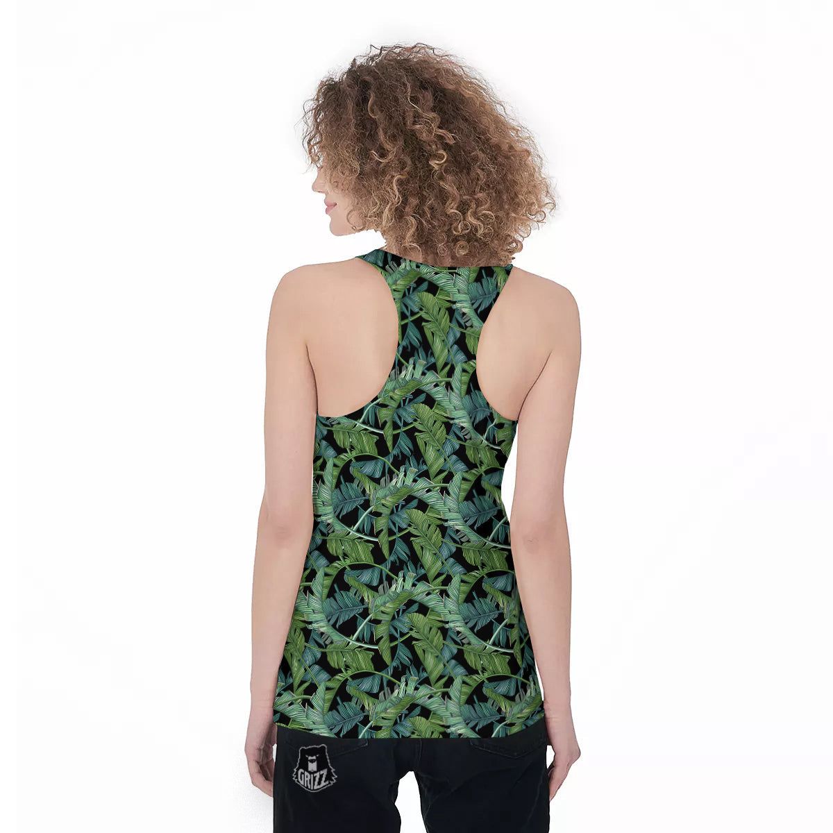Banana Leaf Print Pattern Women's Racerback Tank Top-grizzshop