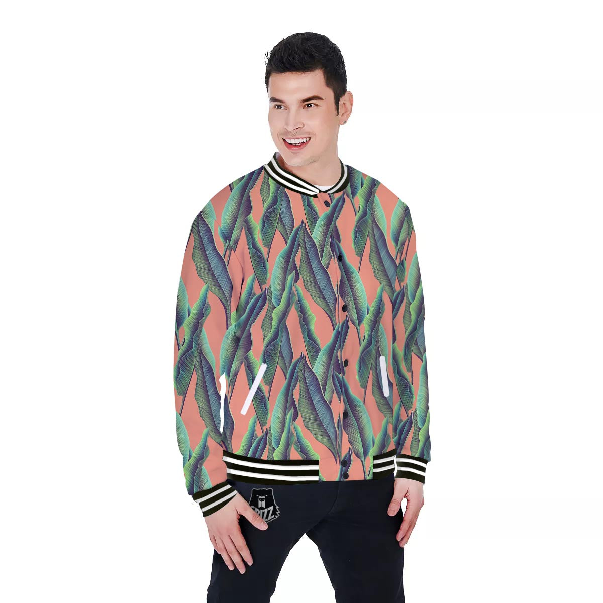 Banana Leaf Tropical Print Pattern Baseball Jacket-grizzshop