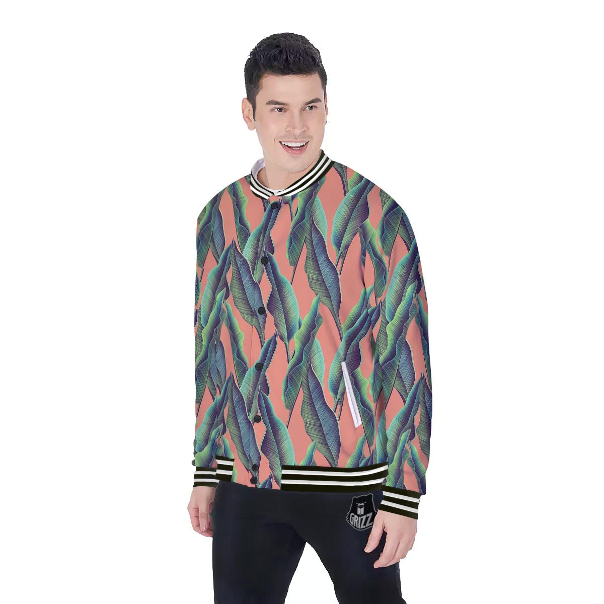 Banana Leaf Tropical Print Pattern Baseball Jacket-grizzshop