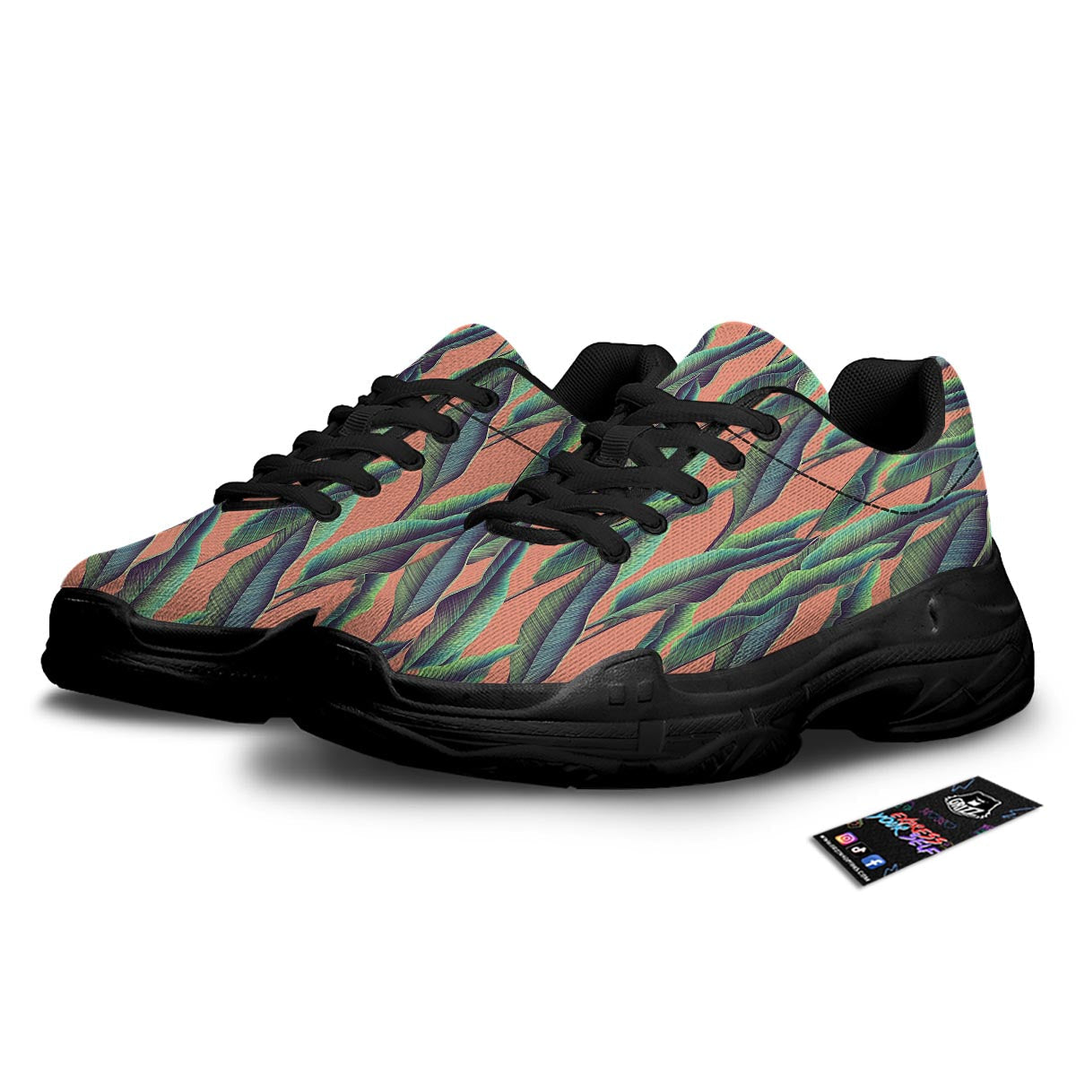 Banana Leaf Tropical Print Pattern Black Chunky Shoes-grizzshop