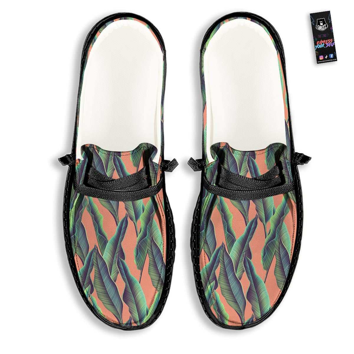 Banana Leaf Tropical Print Pattern Black Loafers-grizzshop