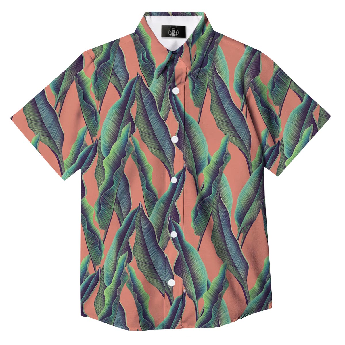 Banana Leaf Tropical Print Pattern Button Up Shirt-grizzshop