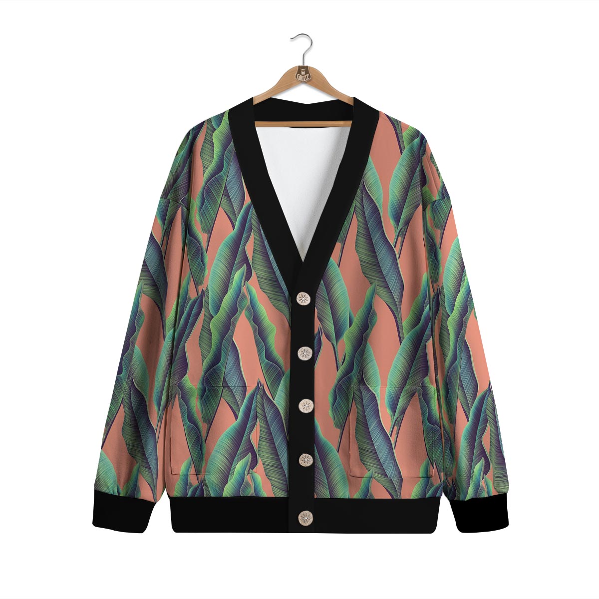 Banana Leaf Tropical Print Pattern Cardigan-grizzshop