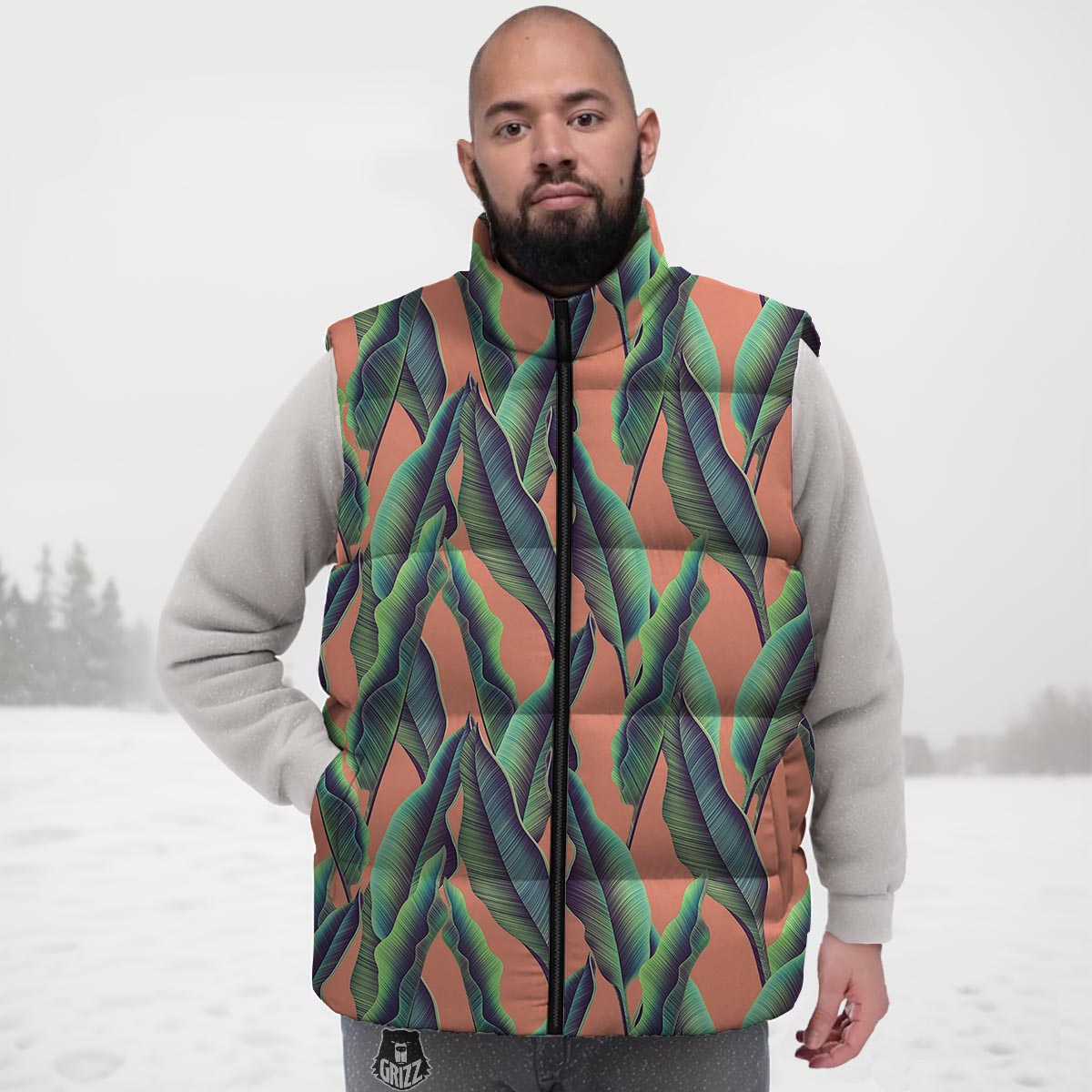 Banana Leaf Tropical Print Pattern Down Vest