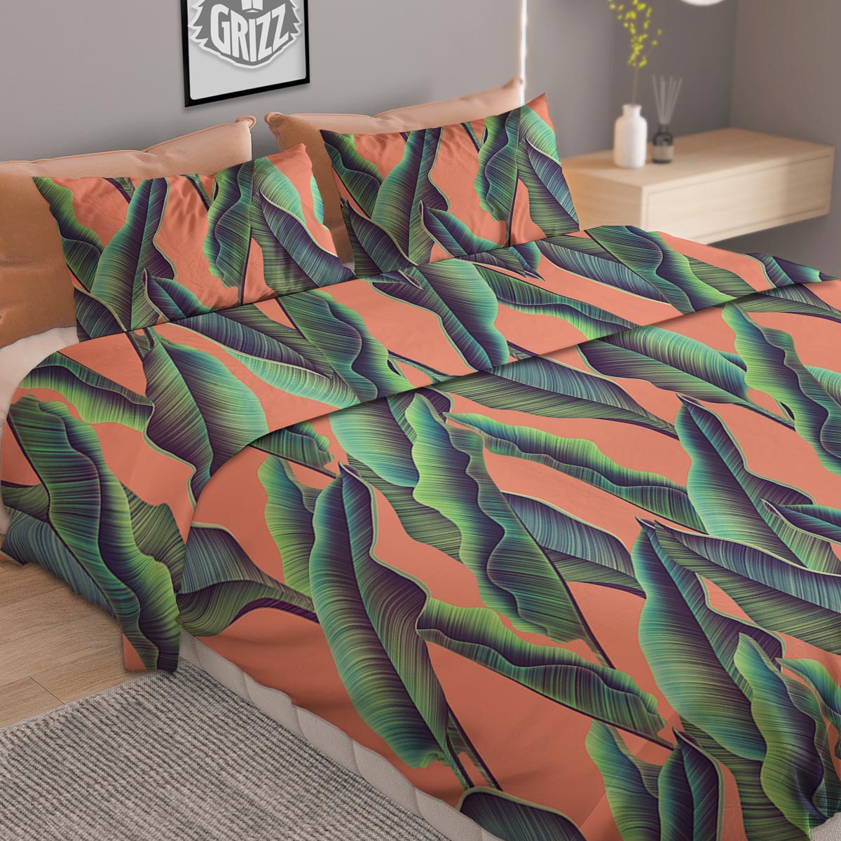 Banana Leaf Tropical Print Pattern Duvet Cover Bedding Set