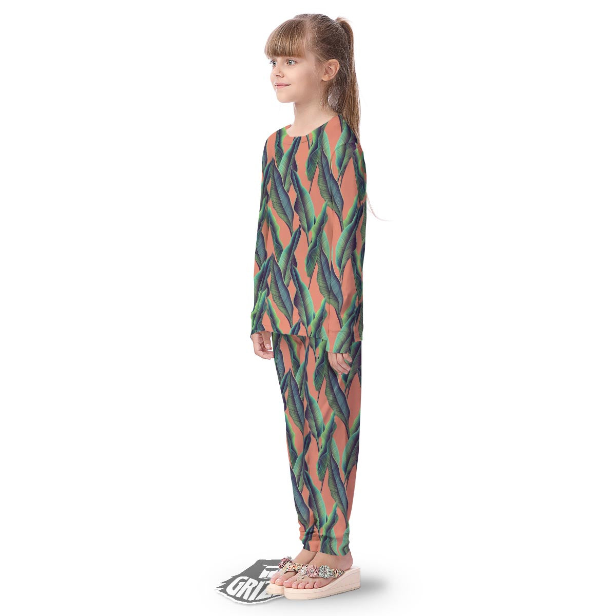 Banana Leaf Tropical Print Pattern Kid's Pajamas-grizzshop