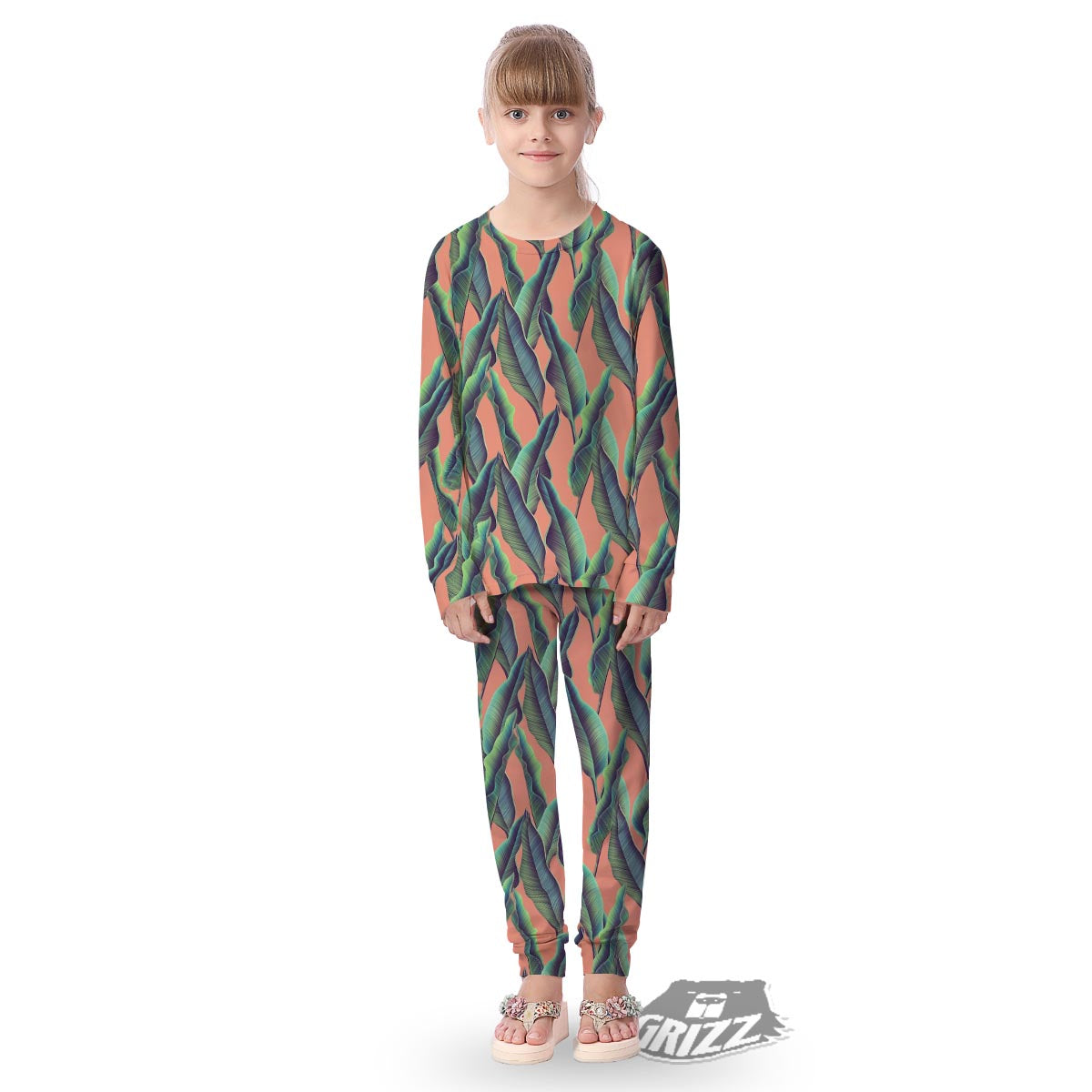 Banana Leaf Tropical Print Pattern Kid's Pajamas-grizzshop