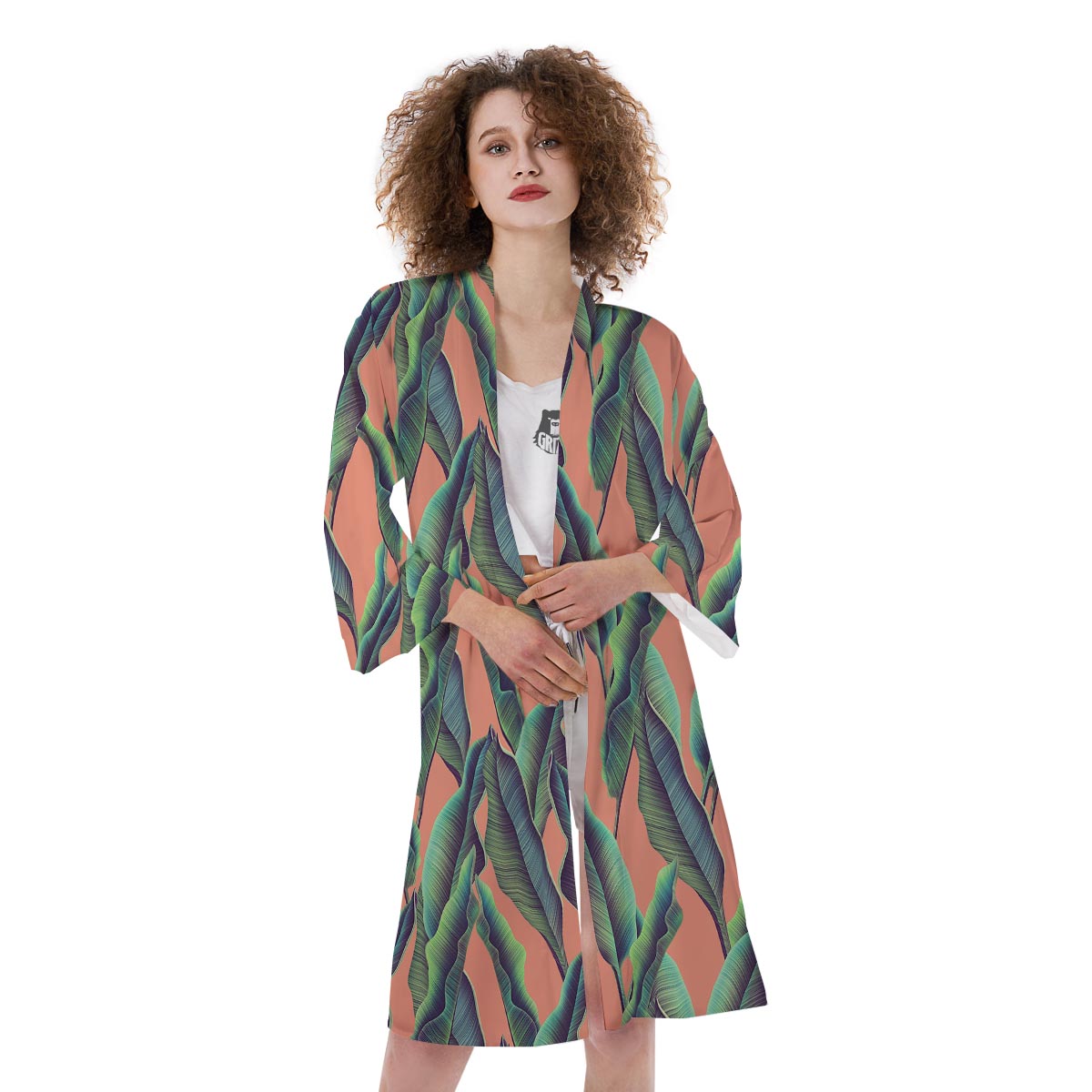 Banana Leaf Tropical Print Pattern Kimono-grizzshop