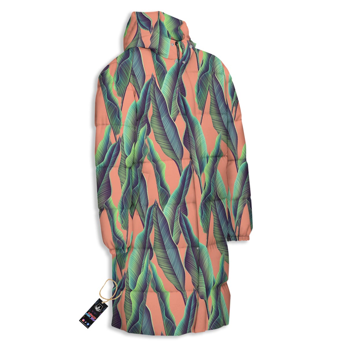 Banana Leaf Tropical Print Pattern Long Down Jacket-grizzshop
