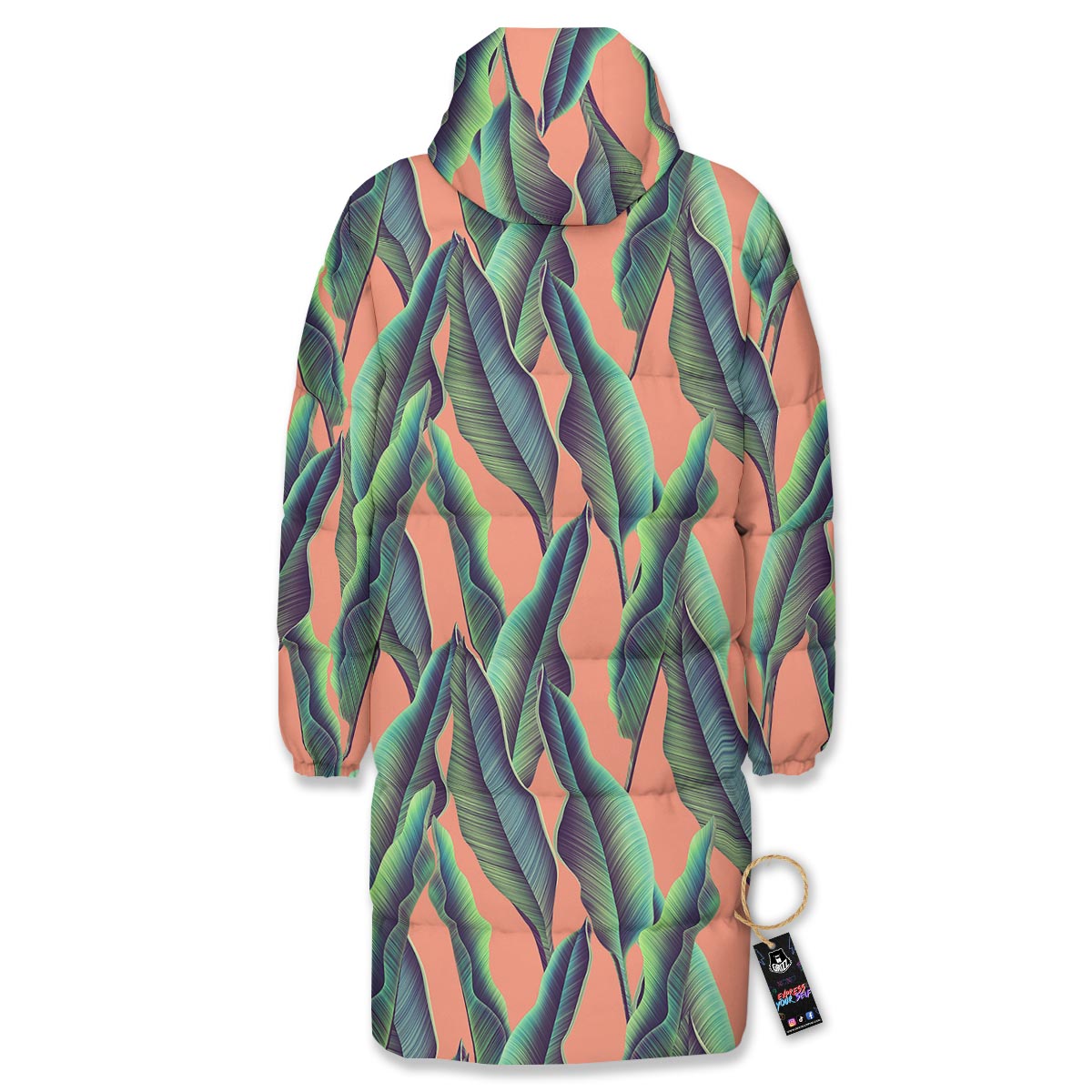 Banana Leaf Tropical Print Pattern Long Down Jacket-grizzshop