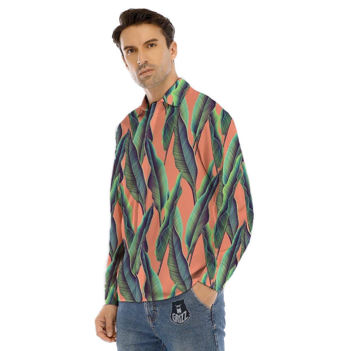 Banana Leaf Tropical Print Pattern Men's Dress Shirts-grizzshop