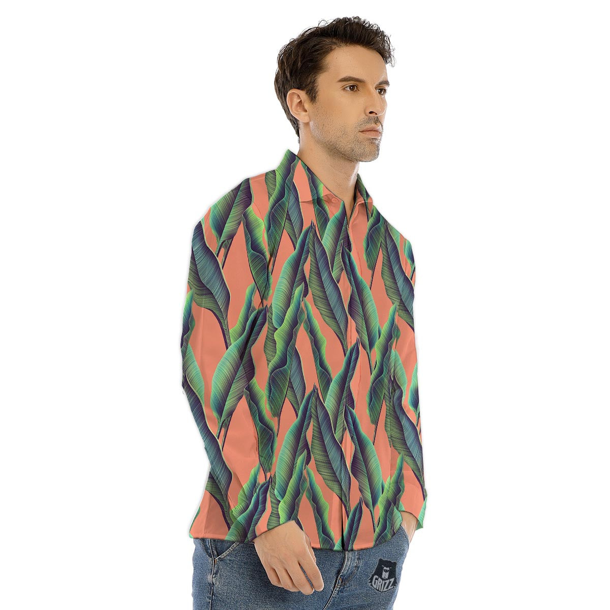 Banana Leaf Tropical Print Pattern Men's Dress Shirts-grizzshop