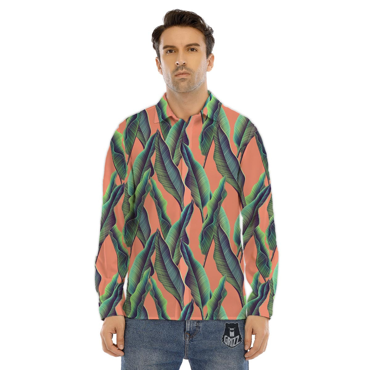 Banana Leaf Tropical Print Pattern Men's Dress Shirts-grizzshop