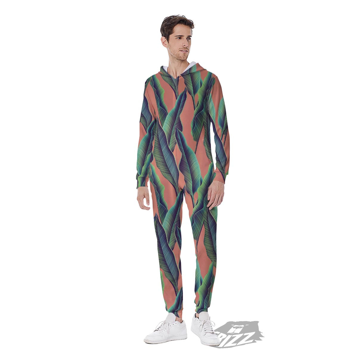 Banana Leaf Tropical Print Pattern Men's Jumpsuit-grizzshop