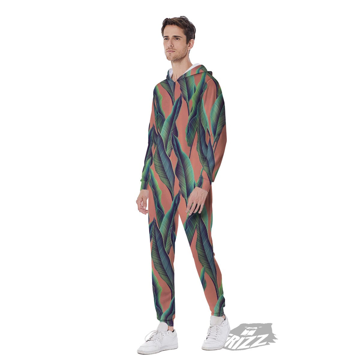 Banana Leaf Tropical Print Pattern Men's Jumpsuit-grizzshop