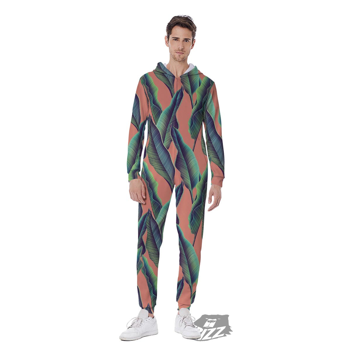 Banana Leaf Tropical Print Pattern Men's Jumpsuit-grizzshop